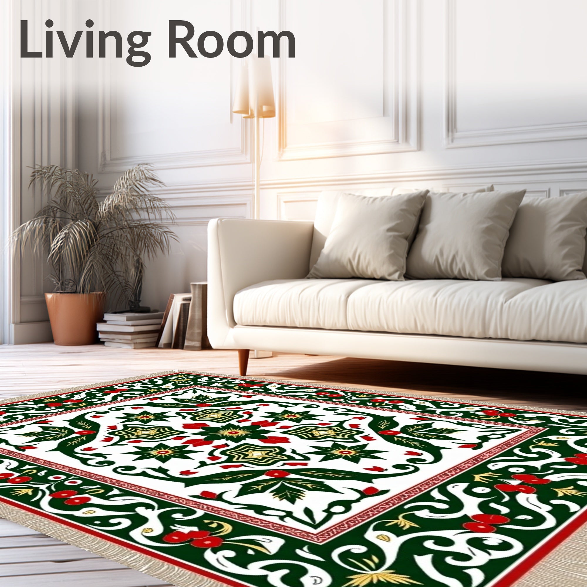 Emerald Green Red Berry Floral Medallion Rug