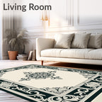 Classic Black Cream Medallion Border Rug