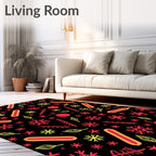 Retro Red Yellow Hot Dog Snowflakes Rug