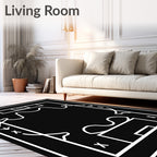 Black White Abstract Line Art Court Rug