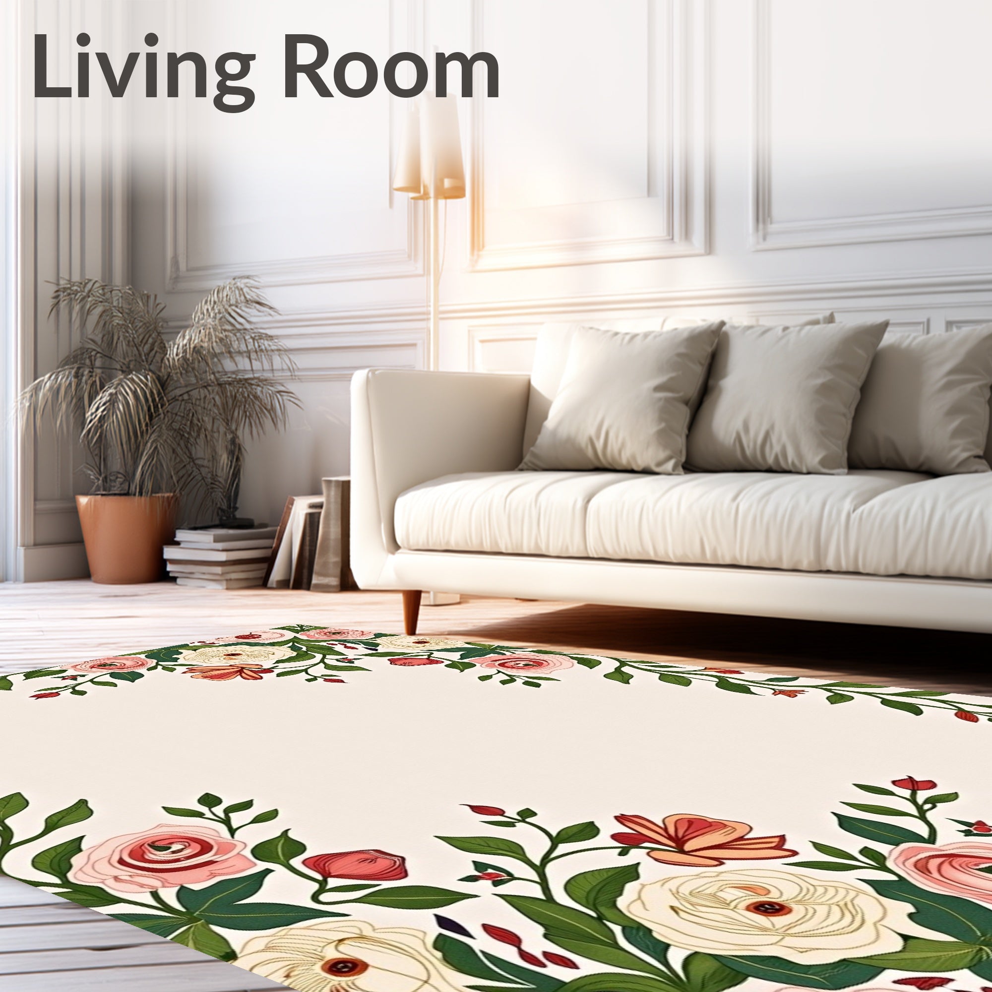 Vintage Pink Cream Floral Vine Rug