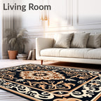 Ornate Navy Classic Floral Medallion Rug