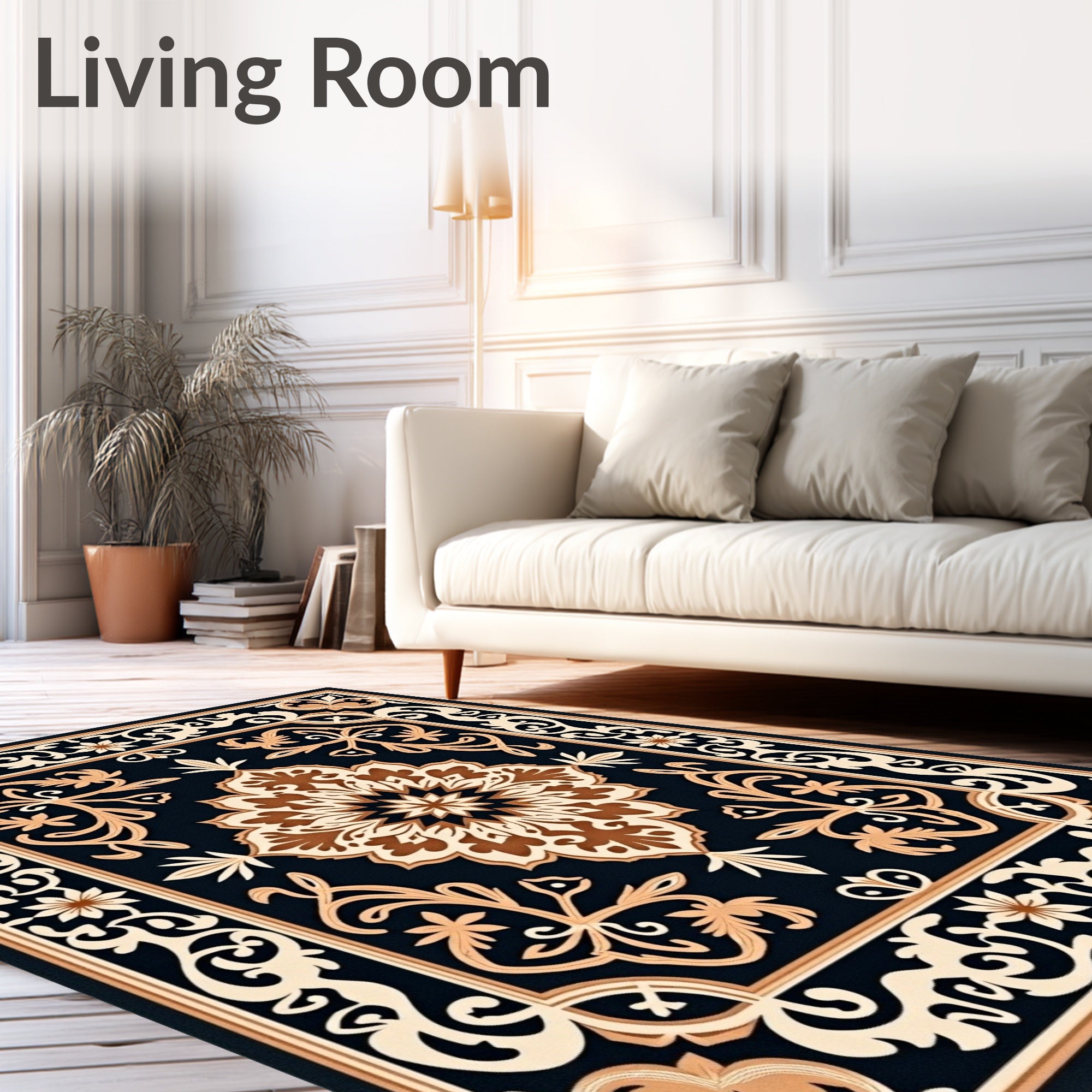 Ornate Navy Classic Floral Medallion Rug