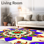 Vibrant Red Sunburst Geometric Medallion Rug