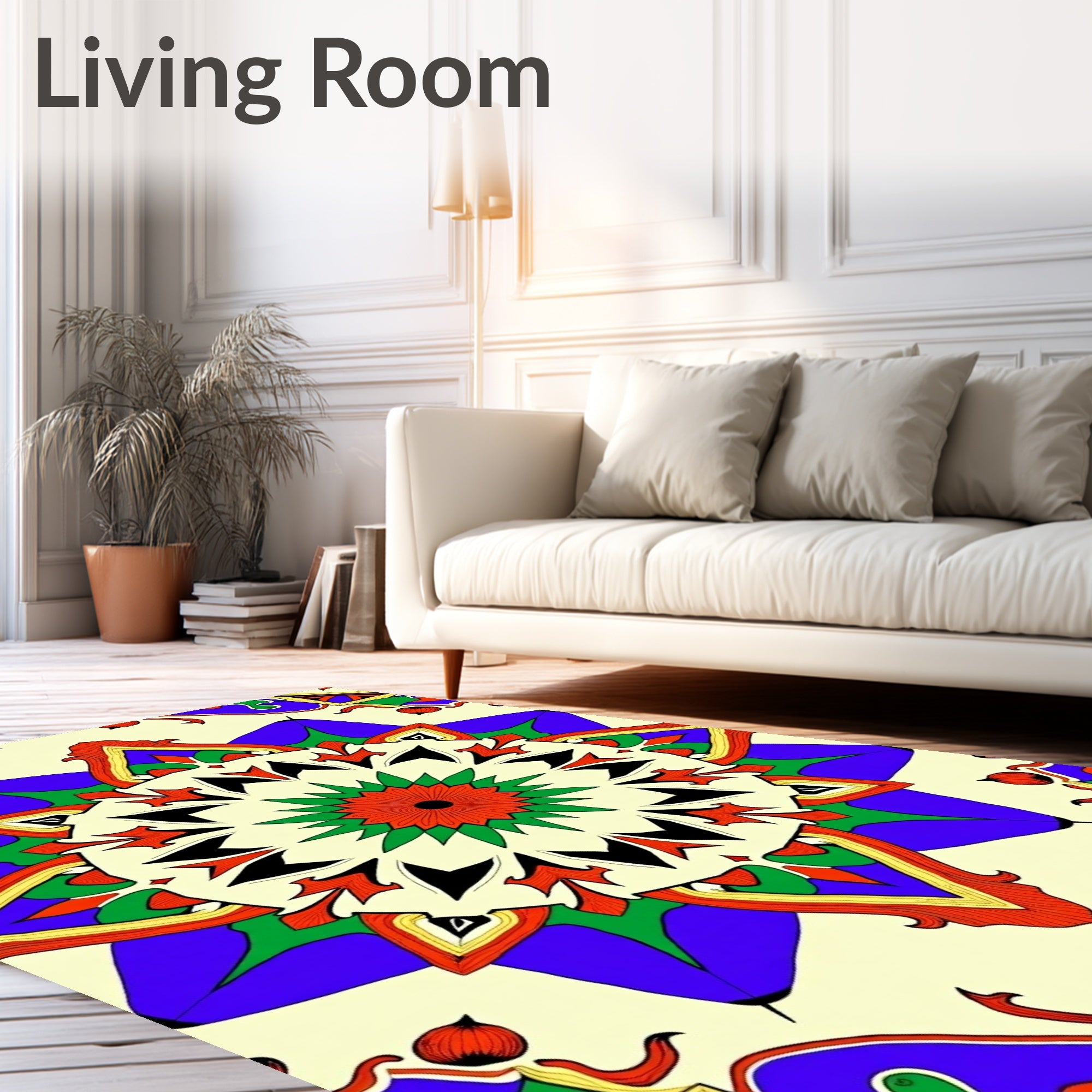 Vibrant Red Sunburst Geometric Medallion Rug