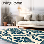 Naval Blue Floral Tile Rug