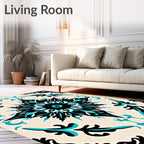 Bold Black Teal Floral Medallion Rug