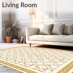 Cream and Gold Geometric Overlay Rug