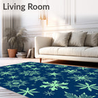 Light Green Snowflake Winter Navy Rug