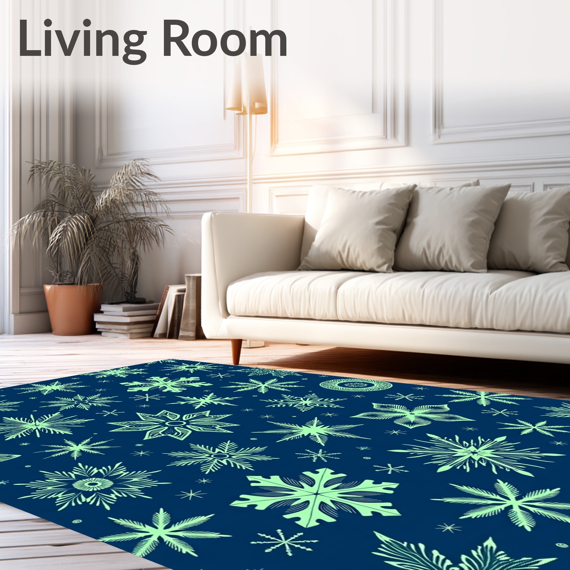 Light Green Snowflake Winter Navy Rug