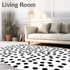 Scattered Black Polka Dots on White Rug
