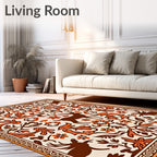 Brown White Deer Floral Forest Medallion Rug