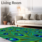 Emerald Blue Peacock Feather Swirls Rug