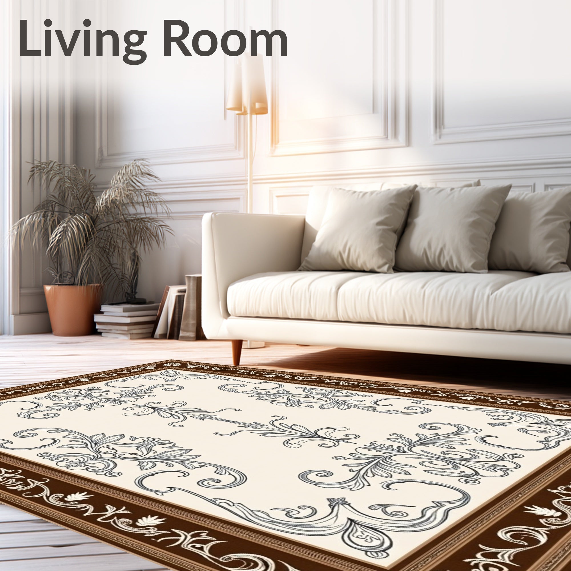 Brown Cream Elaborate Scrollwork Area Rug