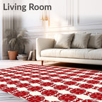 Vibrant Red Floral Medallion Stripe Rug