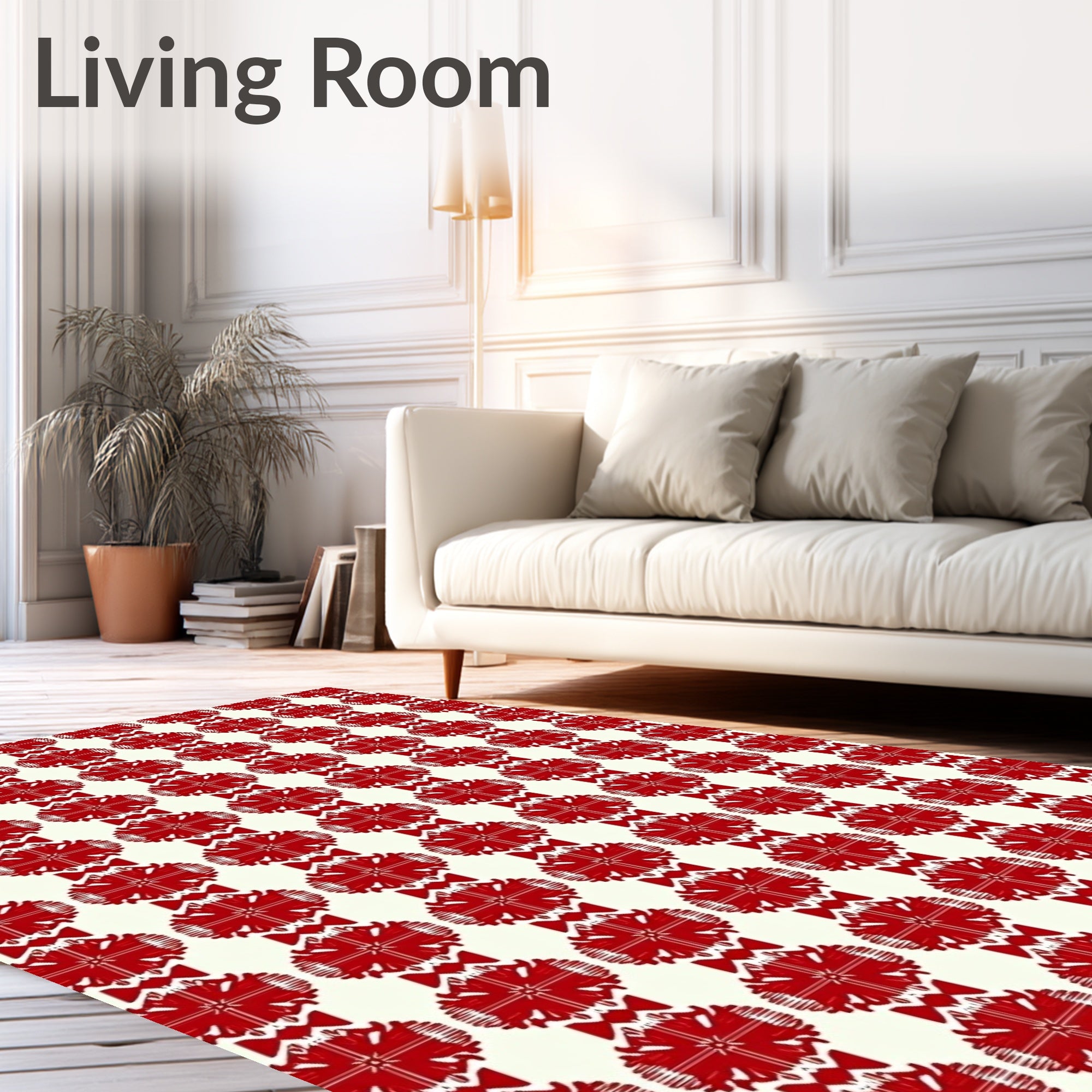 Vibrant Red Floral Medallion Stripe Rug