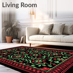 Bold Red Green Floral Medallion Border Rug