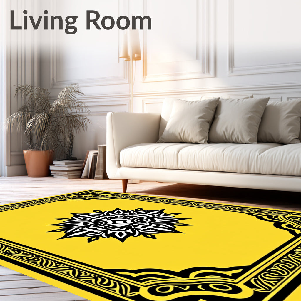 Bold Yellow Black Medallion Frame Rug