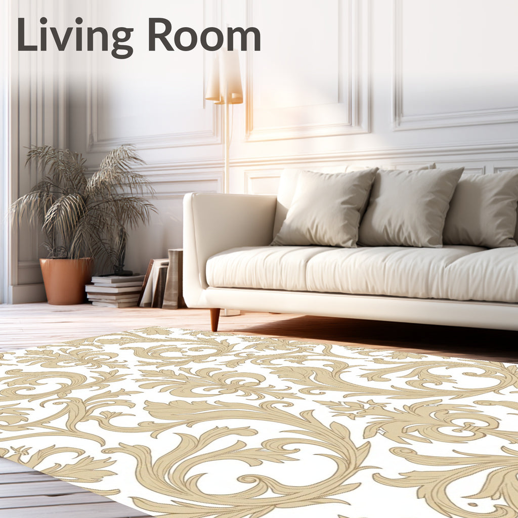 Elegant Beige Floral Scrollwork Rug