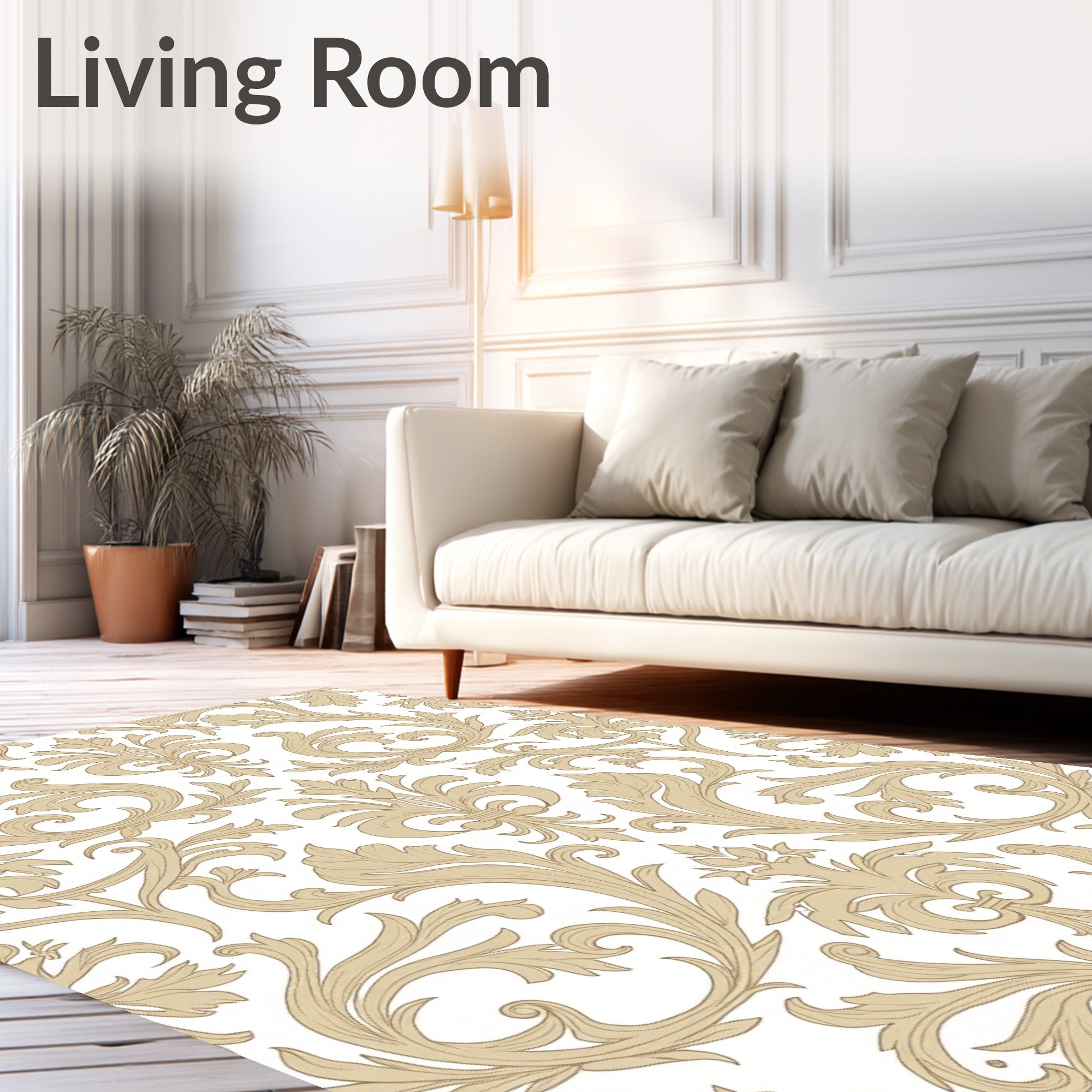 Elegant Beige Floral Scrollwork Rug