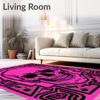 Vibrant Pink Skull Abstract Border Rug