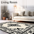 Classic Black Cream Medallion Border Rug
