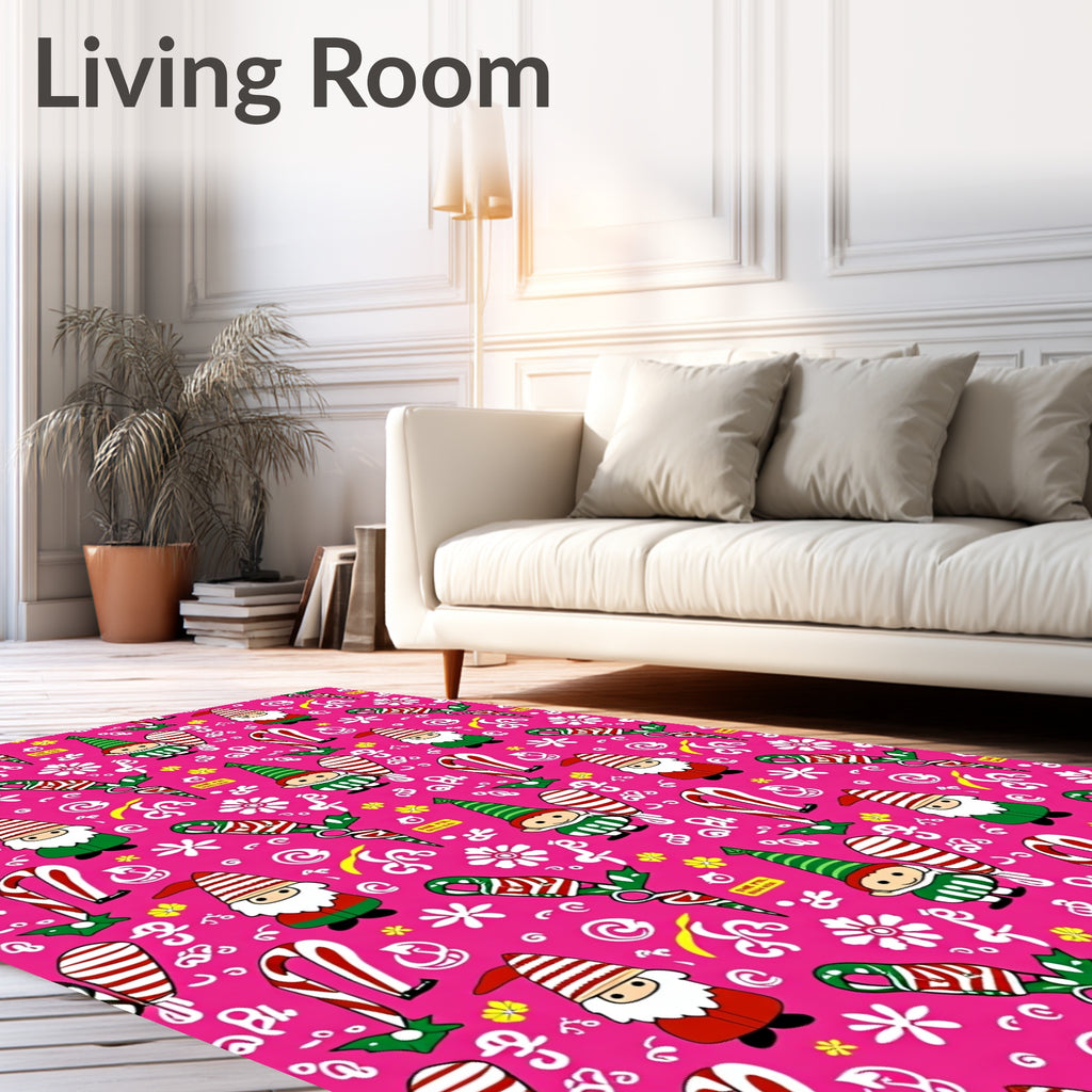 Pink Christmas Gnomes Candy Canes Rug