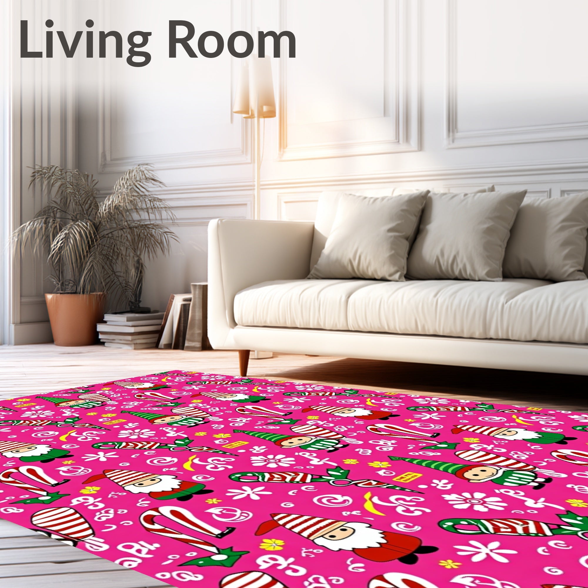 Pink Christmas Gnomes Candy Canes Rug