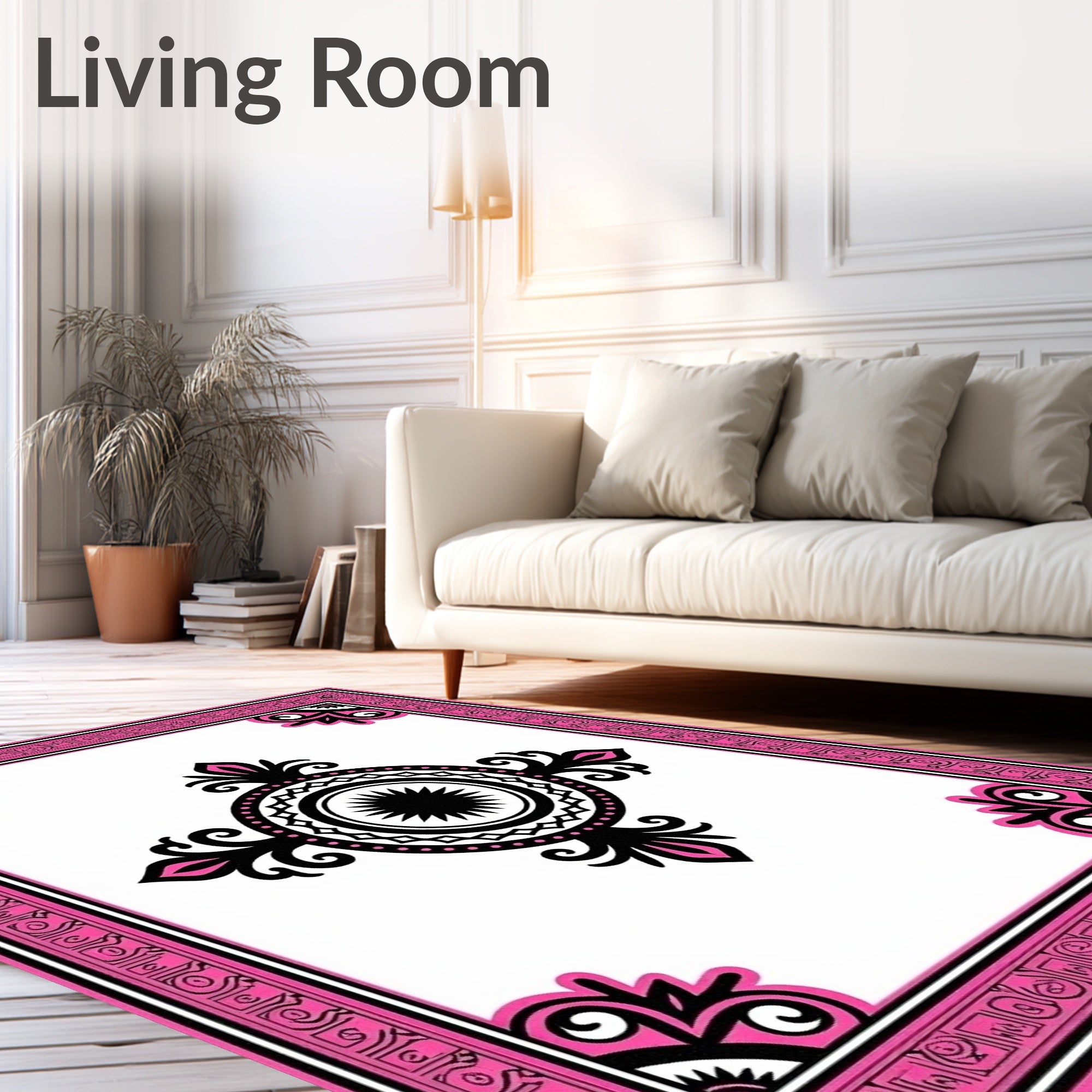 Bold Pink Black Medallion Border Rug
