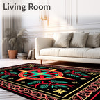 Red Teal Star Compass Foliage Border Rug