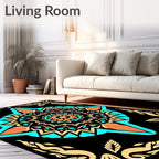 Geometric Teal Orange Starburst Medallion Rug