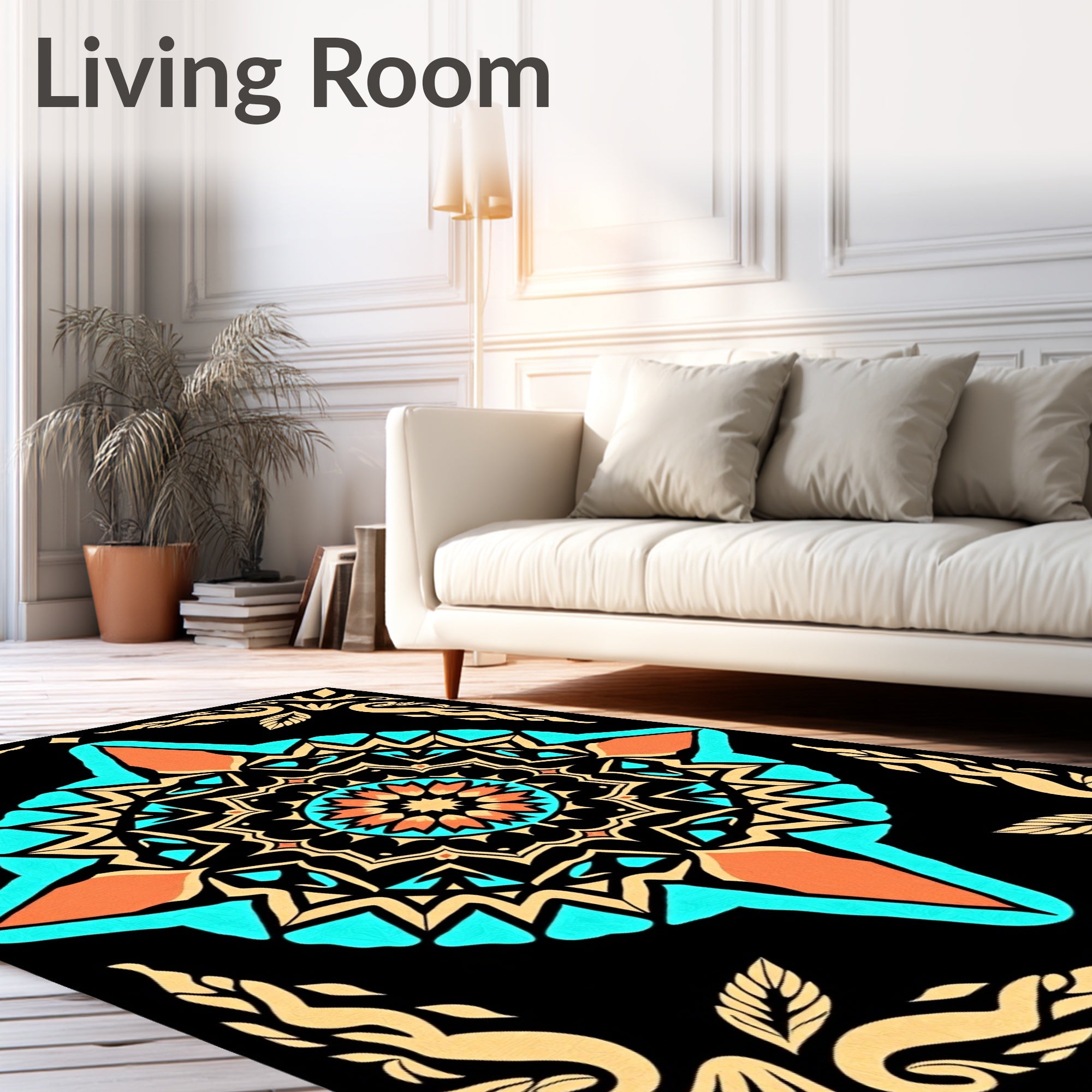 Geometric Teal Orange Starburst Medallion Rug