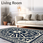Midnight Cream Sunburst Mandala Rug