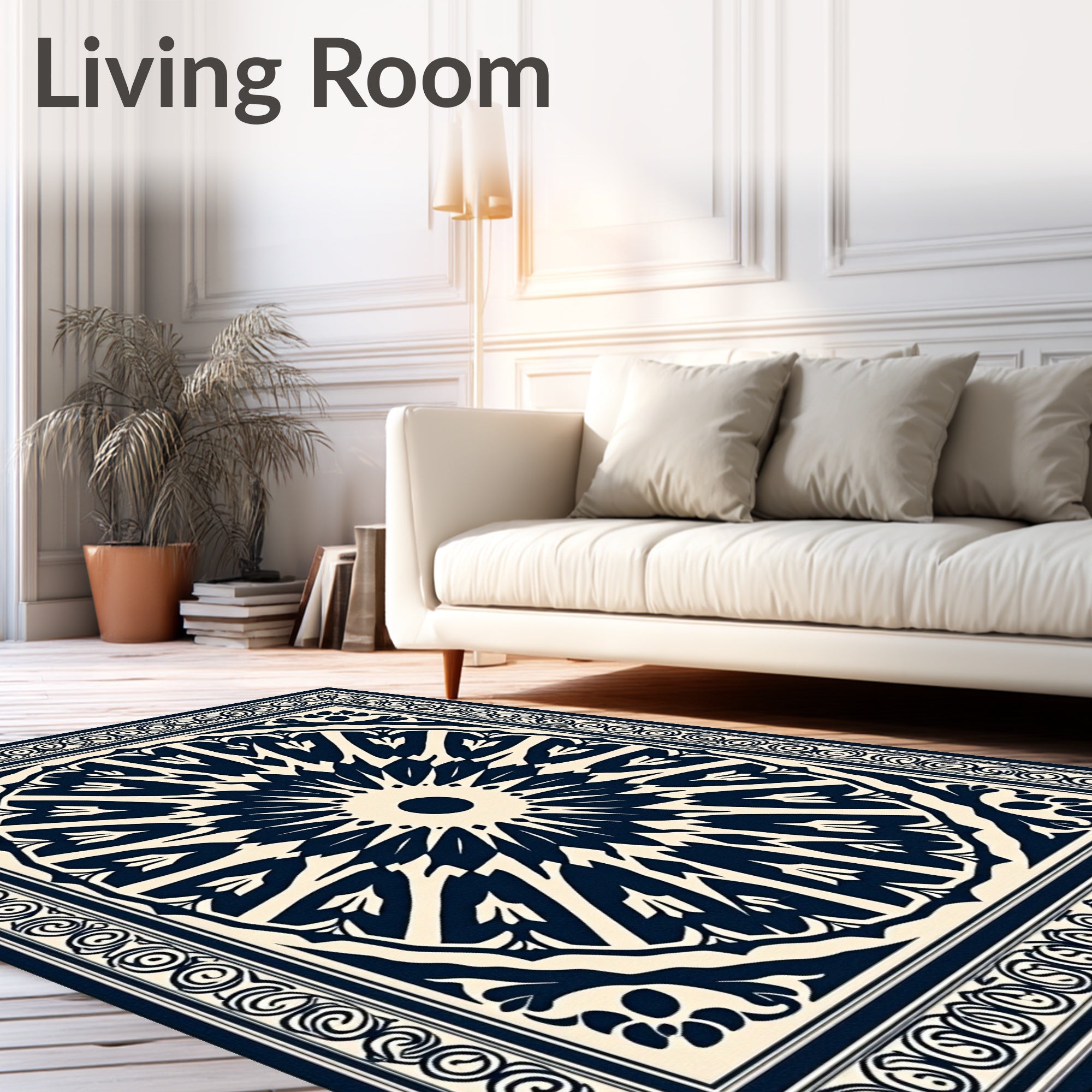 Midnight Cream Sunburst Mandala Rug