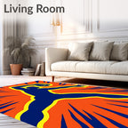 Energetic Blue Basketball Player Orange Burst Rug