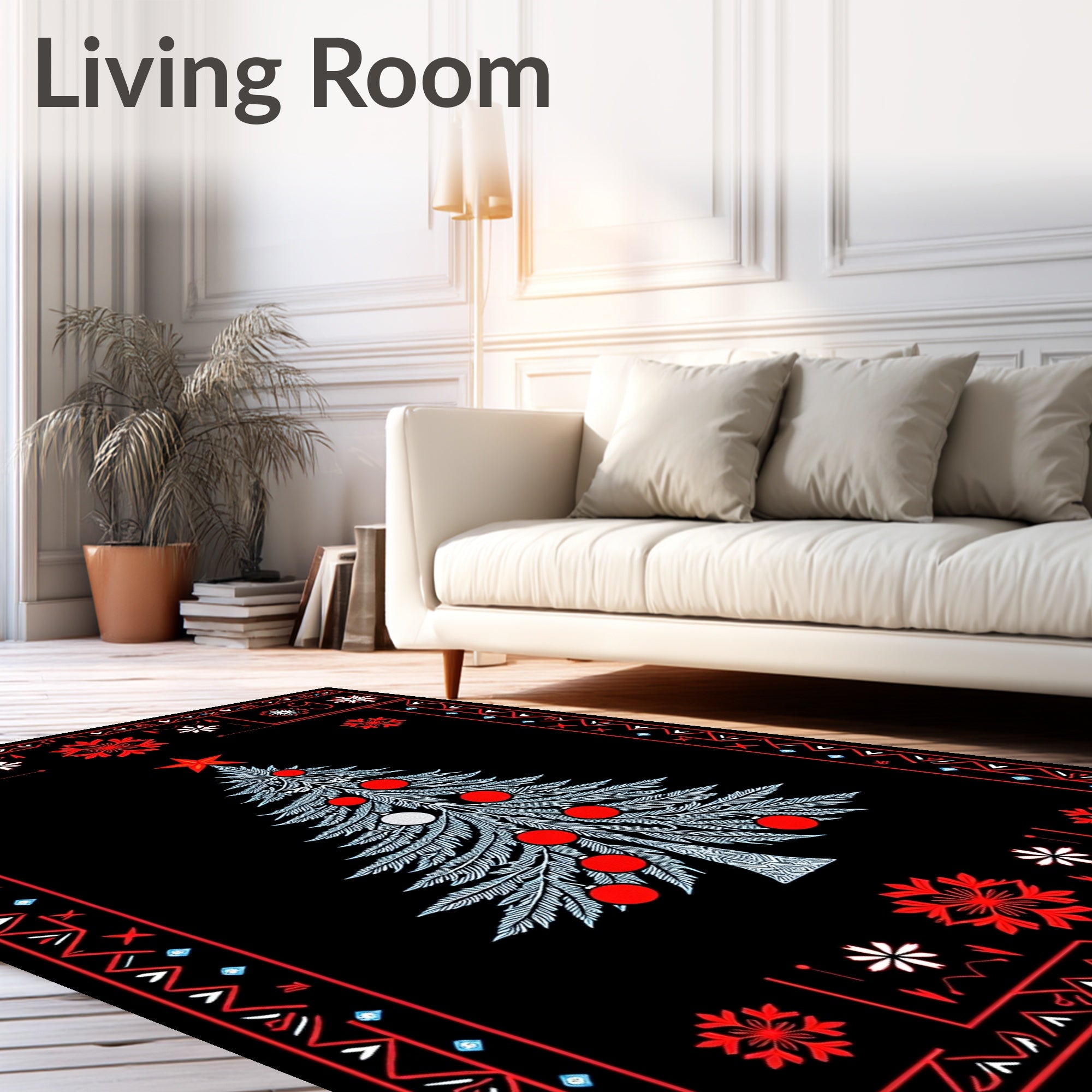 Winter Wonderland Tree Red Borders Rug