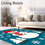 Festive Snowman Christmas Trees Snowflakes Rug