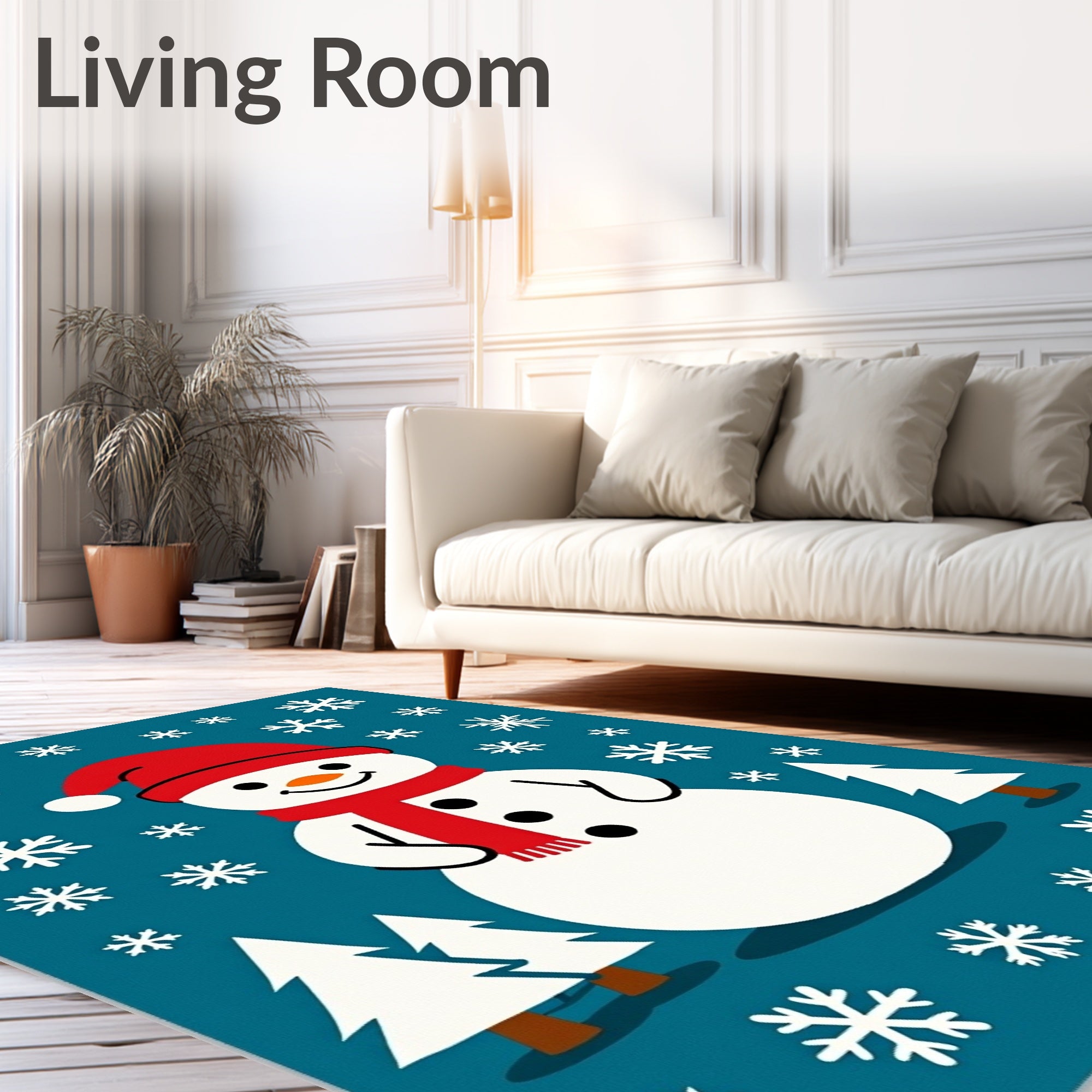Festive Snowman Christmas Trees Snowflakes Rug