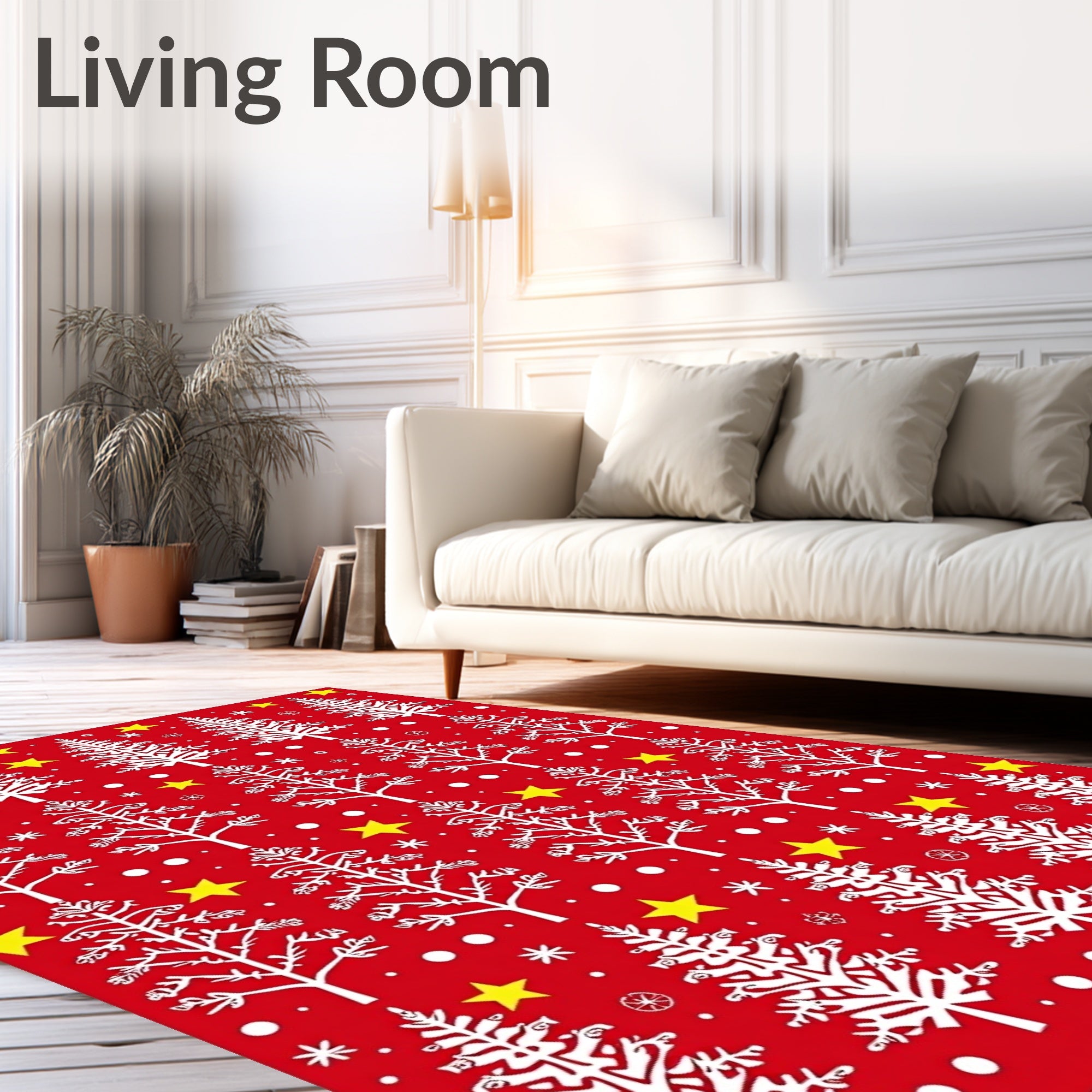 Crimson White Christmas Tree Starscape Rug