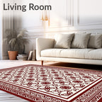Crimson Cream Intricate Floral Border Rug
