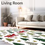 Festive Winter Trees Sleigh Gifts Stars Rug