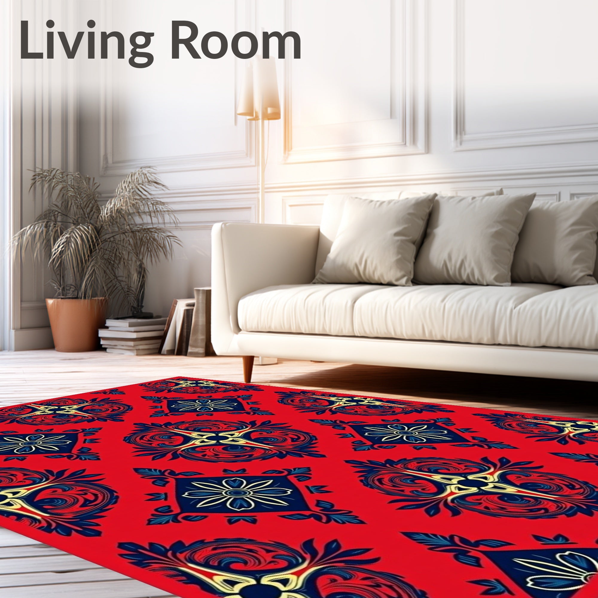 Crimson Navy Floral Medallion Tapestry Rug
