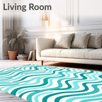 Teal Aqua Curved Stripes Rug