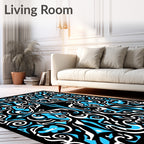 Abstract Black Blue White Swirls Rug
