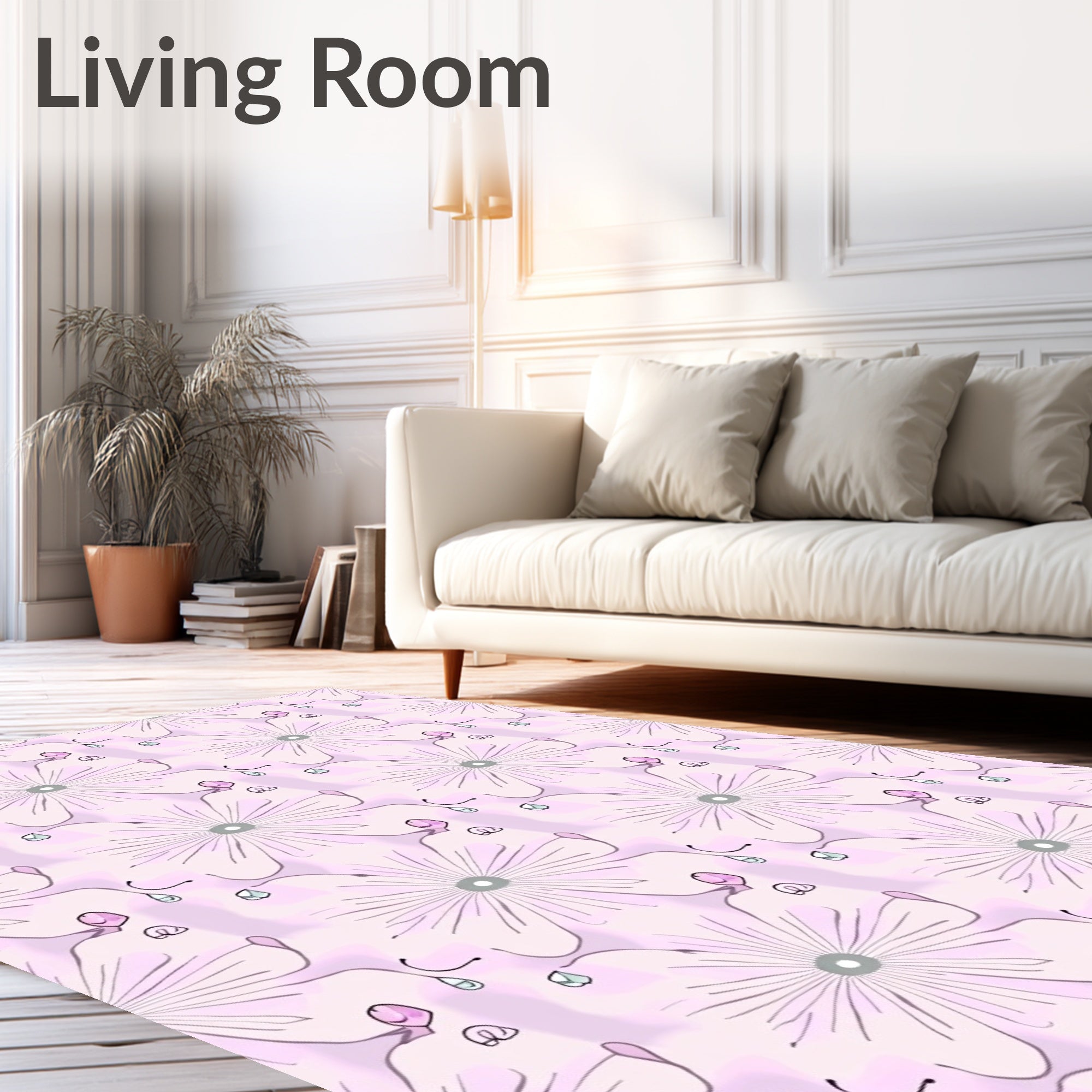 Soft Pink Floral Line Art Rug