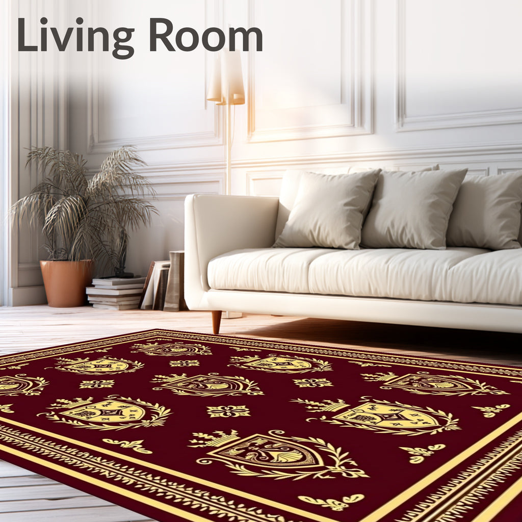 Regal Crests Bordered Crimson Gold Rug