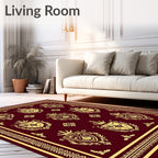Regal Crests Bordered Crimson Gold Rug