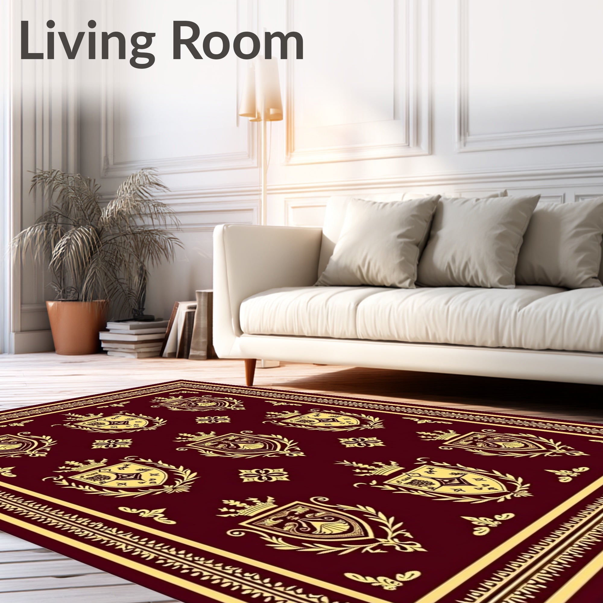 Regal Crests Bordered Crimson Gold Rug