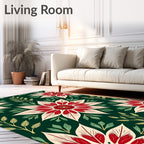 Crimson Ivory Floral Branch Green Rug