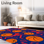 Orange Basketball Players Jumping Blue Background Rug